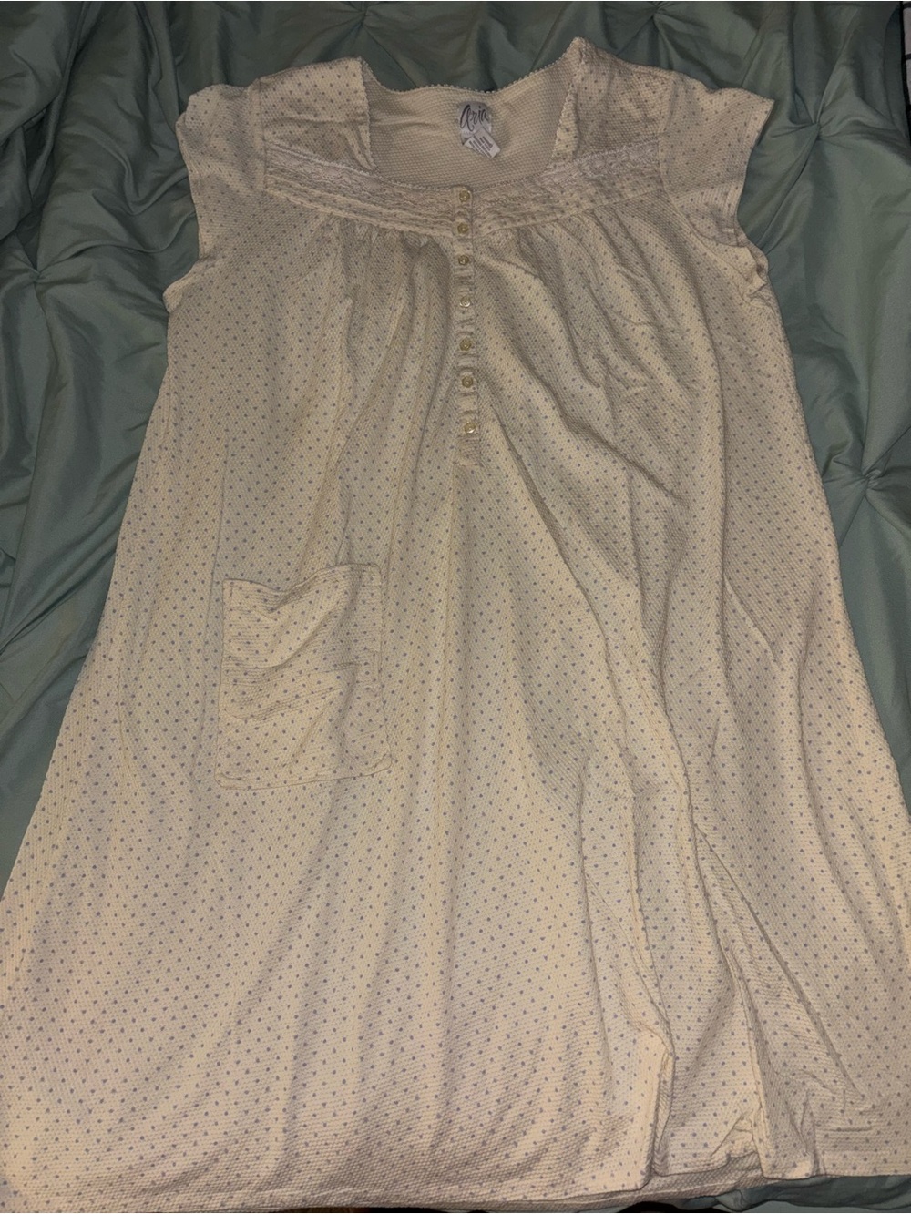 Aria Cream Nightgown with Tiny Blue Dot Print